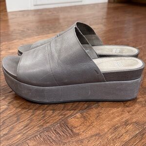 Eileen Fisher Slate Gray Leather Open-Toe Mules